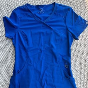 Infinity by Cherokee Women's Blue Mock Wrap Solid Scrub Top- XS